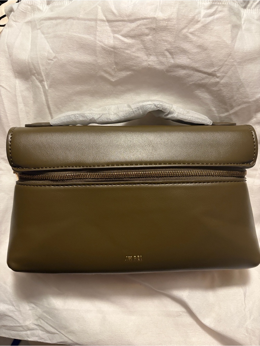 J W PEI Minimalist Olive Green Leather Top-Handle Bag